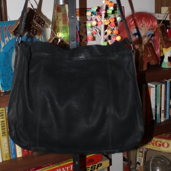 AllSaints Thorpe Messenger Bag Black Suede & Leather XL Orig $499 Excellent - Picture 2 of 13